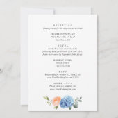 Invitation Blue Hydrangea Blush Rose Roses Mariage tout en un (Dos)
