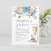 Invitation Blue Hydrangea Blush Roses rose PERLES & Prosecco (Debout devant)