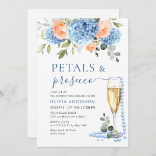 Invitation Blue Hydrangea Blush Roses Rose Perles & Prosecco