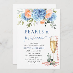 Invitation Blue Hydrangea Blush Roses rose PERLES & Prosecco