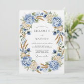 Invitation Blue Hydrangea Botanical Romance Wedding (Debout devant)