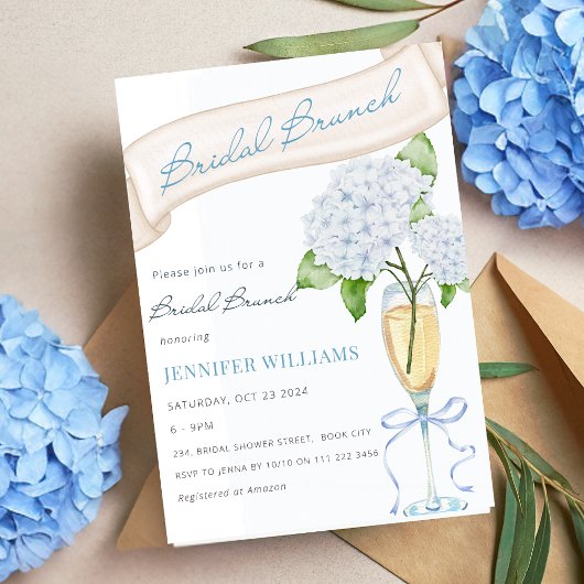 Invitation Blue Hydrangea Bridal Brunch Fête des mariées