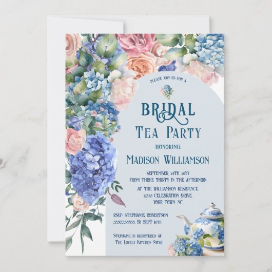 Invitation Blue Hydrangea Bride Tea Party (Devant)