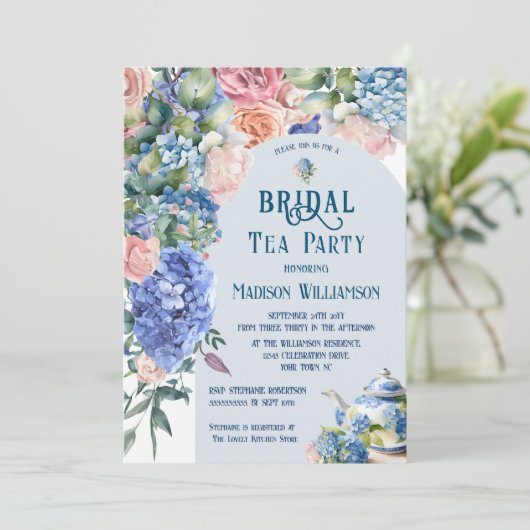 Invitation Blue Hydrangea Bride Tea Party (Debout devant)