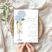 Invitation Blue Hydrangea Brunch et Bubbly Champagne Glass