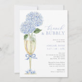 Invitation Blue Hydrangea Brunch et Bubbly Champagne Glass (Devant)