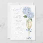 Invitation Blue Hydrangea Brunch et Bubbly Gold Champagne (Devant)