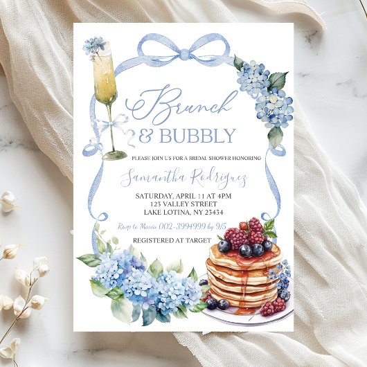 Invitation Blue Hydrangea Coquette Brunch et Bubbly Mariage