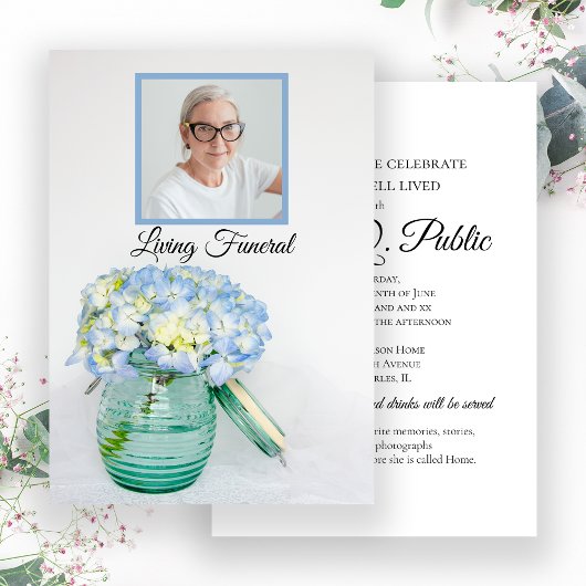 Invitation Blue Hydrangea dans Jar Living Funeral Party