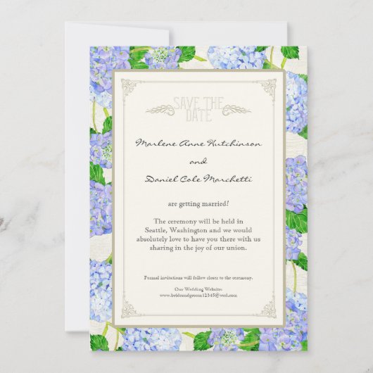 Invitation Blue Hydrangea dentelle Floral Formal Élégant Mari (Devant)