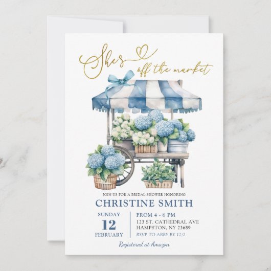 Invitation Blue Hydrangea Elle est hors de la Fête des mariée (Devant)