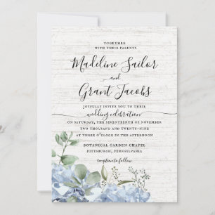 Invitation Blue Hydrangea et verdure Grange Mariage en bois I