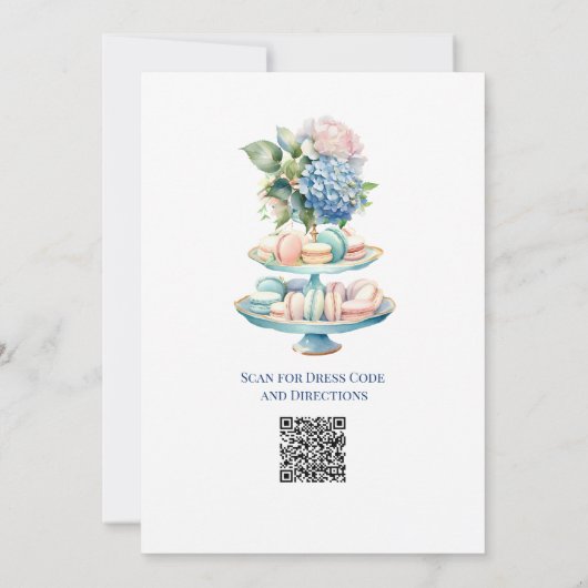 Invitation Blue Hydrangea Fête des mariées Tea Party QR code (Dos)