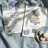 Invitation Blue Hydrangea Fête des mariées Tea Party QR code