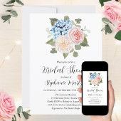 Invitation Blue Hydrangea Fête des mariées végétale rose