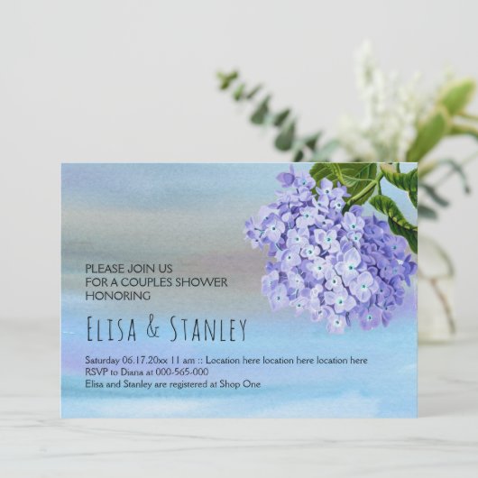 Invitation Blue hydrangea fleuri mariage couples douche (Debout devant)