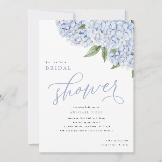 Invitation Blue Hydrangea Fleurs Big Bloom Fête des mariées (Devant)