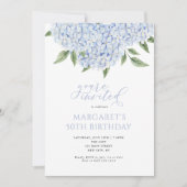 Invitation Blue Hydrangea Fleurs Calligraphie Anniversaire (Devant)