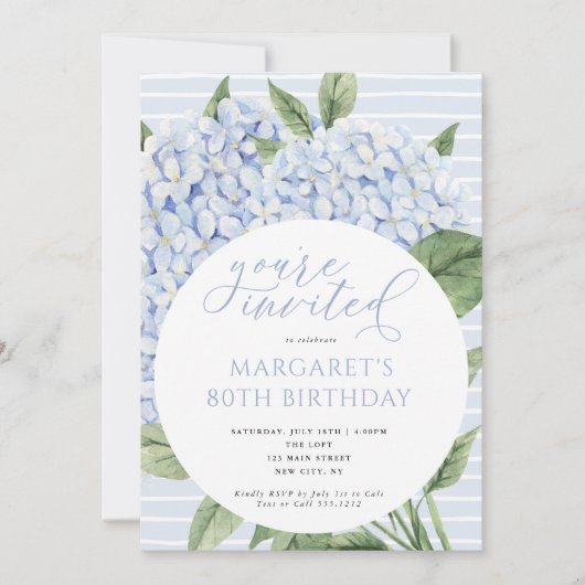 Invitation Blue Hydrangea Fleurs Cercle Frame Anniversaire (Devant)