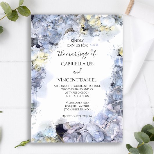 Invitation Blue Hydrangea Fleurs Mariage d'aquarelle