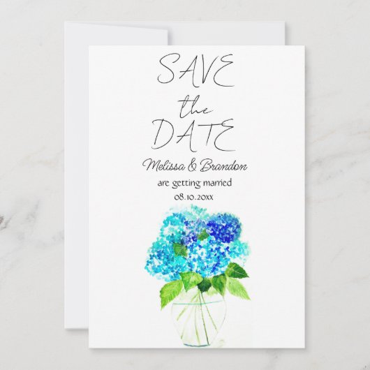 Invitation Blue Hydrangea Floral Aquarelle Mariage rustique (Devant)
