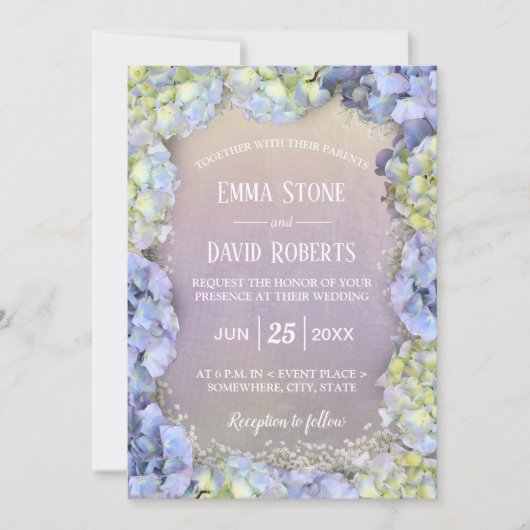 Invitation Blue Hydrangea Floral Aquarelle Printemps Mariage (Devant)