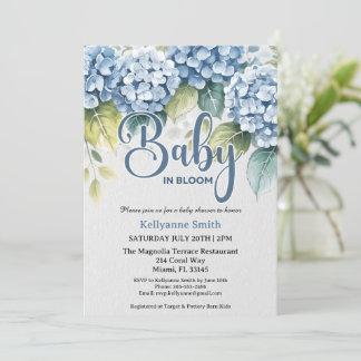 Invitation Blue Hydrangea Floral "Baby In Bloom" Shower