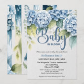 Invitation Blue Hydrangea Floral "Baby In Bloom" Shower (Devant / Derrière)