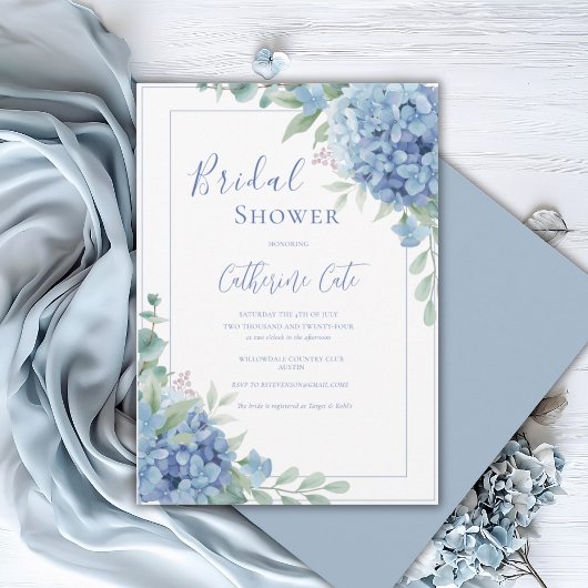 Invitation Blue Hydrangea Floral Bridal Shower