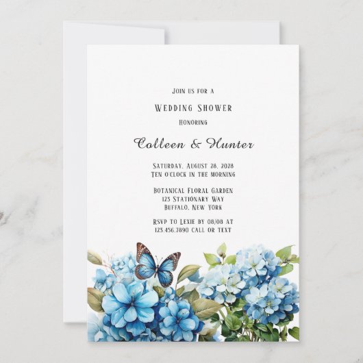 Invitation Blue Hydrangea Floral Butal Wedding shower (Devant)
