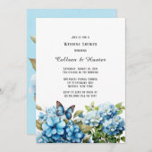 Invitation Blue Hydrangea Floral Butal Wedding shower (Devant / Derrière)