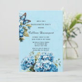 Invitation Blue Hydrangea Floral Butterfly Bachelorette Party (Debout devant)