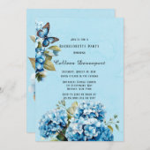 Invitation Blue Hydrangea Floral Butterfly Bachelorette Party (Devant / Derrière)