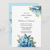 Invitation Blue Hydrangea Floral Butterfly Couples Douche (Devant / Derrière)