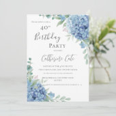 Invitation Blue Hydrangea Floral Elegant 40th Birthday (Debout devant)