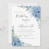 Invitation Blue Hydrangea Floral Elegant Birthday (Devant)