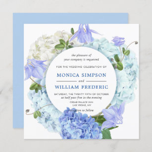 Invitation Blue Hydrangea Floral Greenery Mariage d'aquarelle