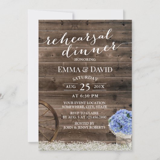 Invitation Blue Hydrangea Floral Jar Dîner de répétition rust (Devant)