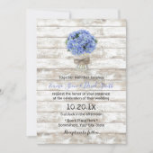 Invitation Blue Hydrangea Floral Jar Mariage en bois rustique (Devant)