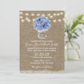 Invitation Blue Hydrangea Floral Jar Rustique Burlap Mariage (Debout devant)