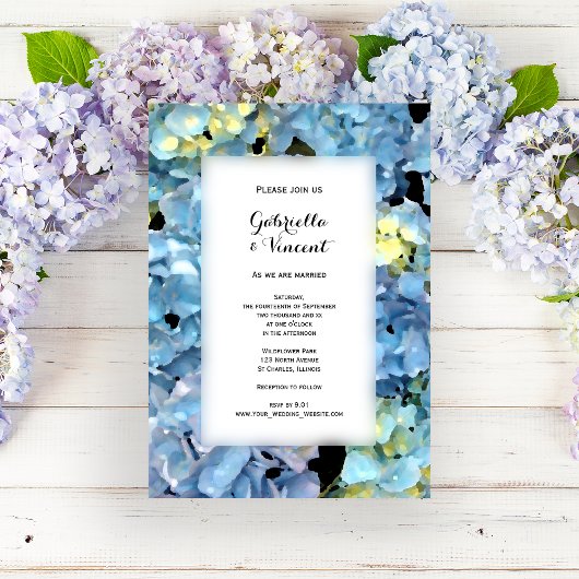 Invitation Blue Hydrangea Floral Mariage