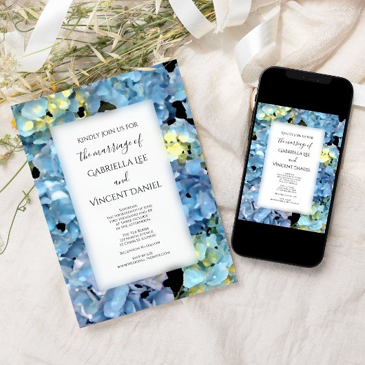 Invitation Blue Hydrangea Floral Mariage