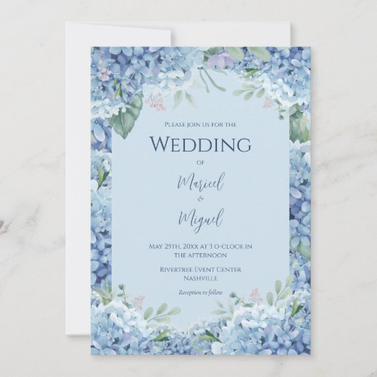 Invitation Blue Hydrangea Floral Mariage moderne (Devant)
