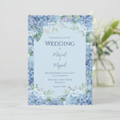 Invitation Blue Hydrangea Floral Mariage moderne (Debout devant)