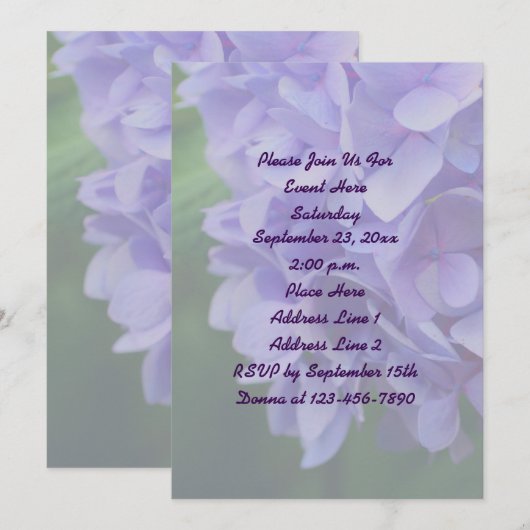 Invitation Blue Hydrangea Floral Party (Devant / Derrière)