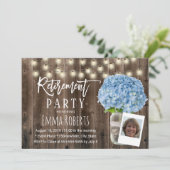 Invitation Blue Hydrangea Floral Rustic Bois Photo Retraite (Debout devant)