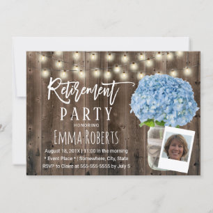 Invitation Blue Hydrangea Floral Rustic Bois Photo Retraite