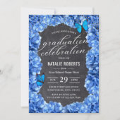 Invitation Blue Hydrangea Flower & Butterfly Graduation Party (Devant)