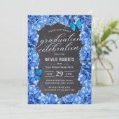 Invitation Blue Hydrangea Flower & Butterfly Graduation Party (Debout devant)