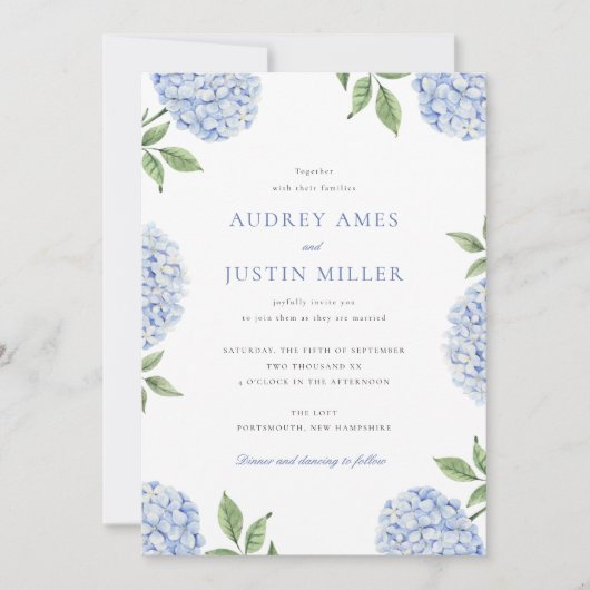 Invitation Blue Hydrangea Flower Classic Mariage (Devant)